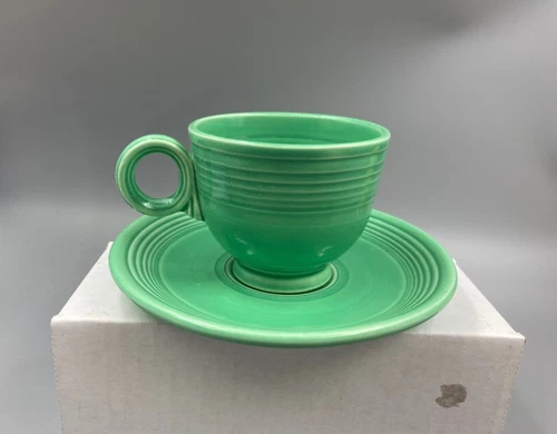 Vintage Homer Laughlin Fiesta Ware GREEN  TEA CUP +  SAUCER