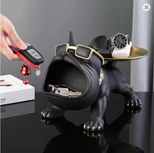 Resin Bulldog Dog Statue with Storage Tray – Decorative Animal Sculpture