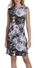 Calvin Klein Petite Sleeveless Floral Sheath Dress Black Slate Multi Sz 14