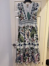 Farm Rio NWT Floral Embroidered Maxi Dress Ruffle Lace V-Neck Flutter Sleeve XL