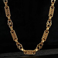 Women 9ct Gold Stars & Bars Belcher Chain (11mm Thick & 26Inch Long) GF Necklace