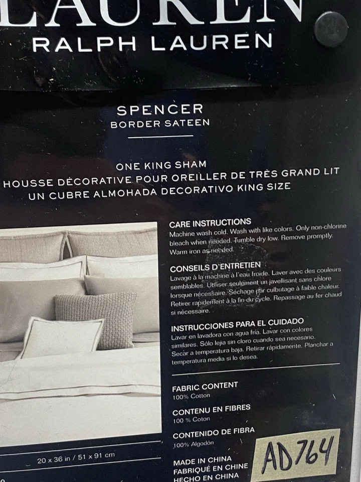 Ralph Lauren Spencer Cotton Sateen Border King Sham White / Flax New - Image 4 of 4