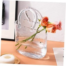Glass Purse Vase for Flowers, Clear Bag Vases with Handle, Unique Cute