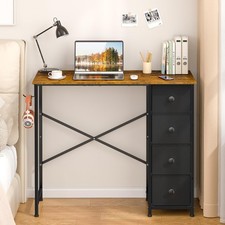 Small Computer Desk with 4 Fabric Drawers, 36 Inch Reversible Writing Desk fo...
