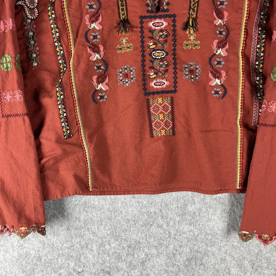Top Zara Bordado Mujer XL Naranja Quemado Floral Gran Tamaño Boho Campesino Azteca Foto 3 de 4