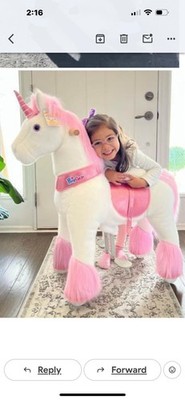 Pony Cycle Ride-on Unicorn Horse Pink & White Plush Riding Toy For Ages 4 to 7