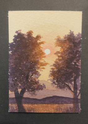 ACEO Sunset Landscape Trees Watercolor Painting Unframed