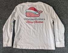 Vineyard Vines Santa Whale Long Sleeve Tee Merry Christmas Girls Kids 7 White