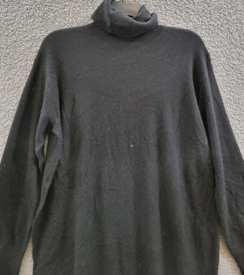 Vestido para mujer AQUA cachemir cuello alto M negro liso acanalado manga larga Foto 3 de 4