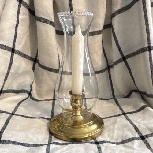 Brass and Glass Hurricane Candle Holder for Taper Candle, Traditional Style - Picture 1 of 3