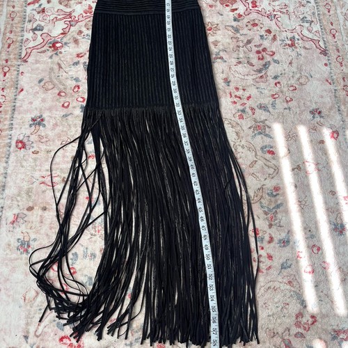 Damen-Midikleid groß schwarz Fransen formell lang durchbrochen transparent Rundhalsausschnitt - Bild 8 von 9