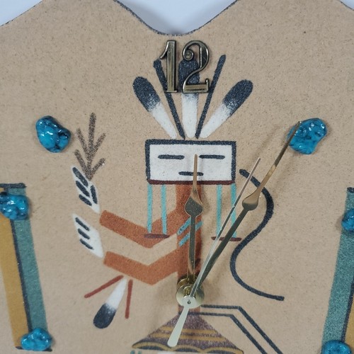 Quadro Vintage Navajo Sand Art Turchese Ciottoli Orologio Artista Firmato - Funziona - Foto 2 di 10
