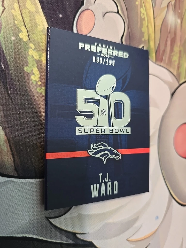 2016 Panini Preferred Super Bowl 50 Patch Booklet TJ Ward Game Worn /199 - Image 2 of 3