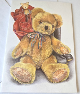 Vintage Greeting Card Blank Teddy Bear with Umbrella by Jane Hissey