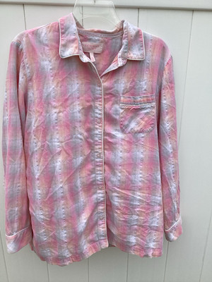 Victoria s Secret Peach Pink Silver Striped Button Up Sleep Pajama Top Large