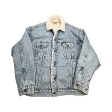 Levis Sherpa Trucker Jacket Mens M Light Blue Acid Wash Vintage Denim USA 80's