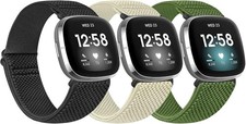 Huamanlou 3 Pack Elastic Nylon Watch Bands Compatible with Fitbit Versa 4/Ver