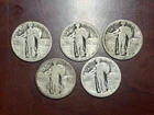 (5) Standing Liberty quarters - 1 ounce of 90% silver - no dates or mint