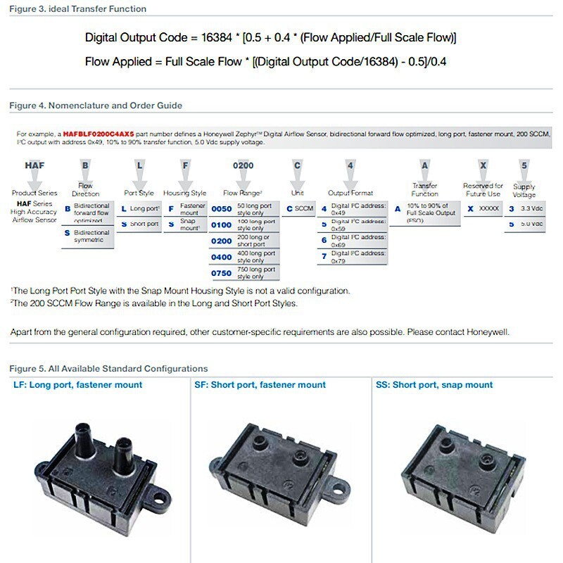 Honeywell Zephyr HAFUHM0020L4AXT 20 SLPM Air Flow Sensor 22mm Port 3V-10V #98/7