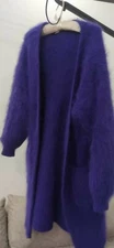 Angora Wool Sweater Cardigan Blended Fluffy Fuzzy Super Soft Chunky Knit Purple