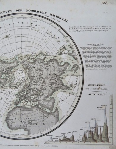 Northern Hemisphere Isotherms Climate Comparison c. 1850 Meyer detailed map - Picture 2 of 4