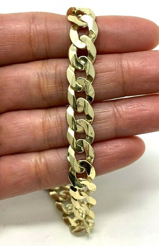 14 Karat Gelbgold Massiv Flach Kubanisches Bordstein Glied Kette Armband 7,5 Zoll 9 mm 15,9 Gramm - Bild 3 von 11