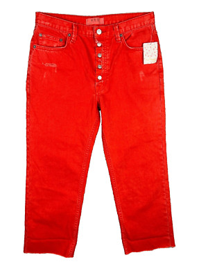 We the Free Jeans Women 28x25 Hot Lava Red Cropped Frayed Hem Button Fly NWT
