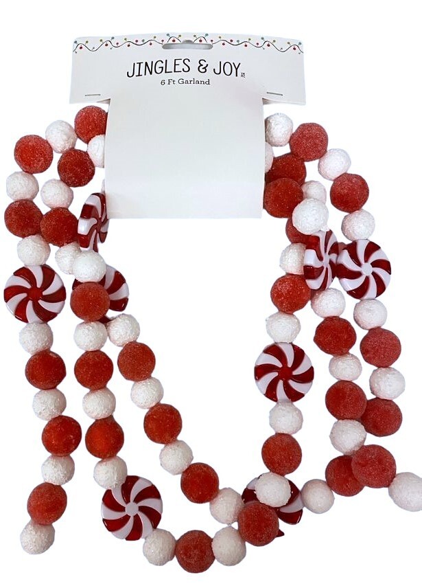Jingles & Joy RED WHITE PEPPERMINT Candy 6' Christmas Sugary GARLAND