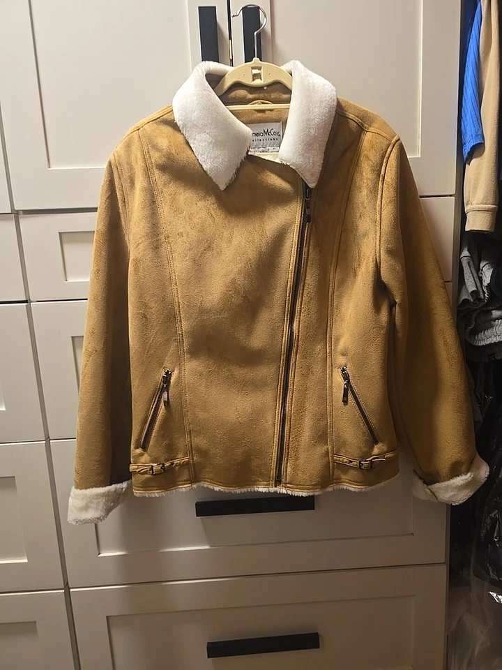 Pamel McCoy Collections 抓绒和麂皮绒棕褐色奶油色外套 非常柔软 ~ M  — 第 2/4 张图片