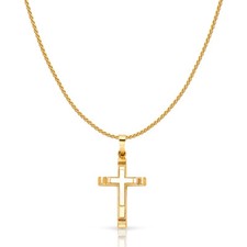 14K Yellow Gold Cross Charm Pendant with 0.9mm Wheat Chain Necklace
