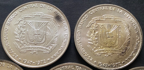 REPUBBLICA DOMINICANA, 1972, CASA MONETA, 1 PESO, lotto di 5, ARGENTO, non circolati - Foto 5 di 7