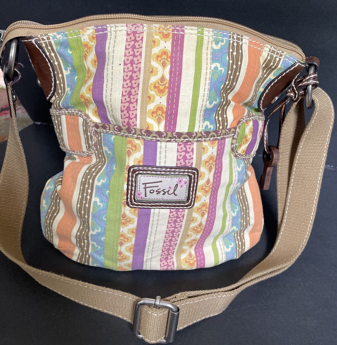 FOSSIL Genuine Canvas Shoulder Bag Striped. MCM. BOHO. #ZB FOSSIL Genuine Canvas Shoulder Bag Striped. MCM. BOHO. #ZB