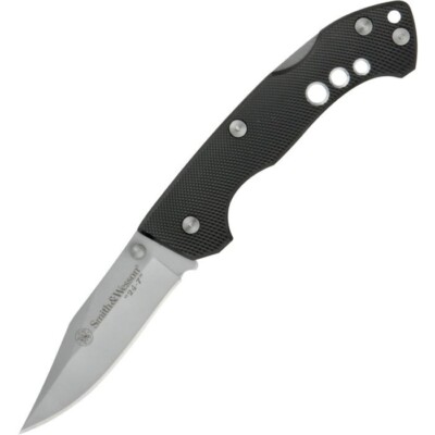 Smith & Wesson 24-7 Folding Knife Stainless Steel Blade Black Aluminum Handle
