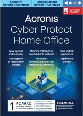 Acronis Cyber Protect Home Office  1 PC/MAC (Essentials version) - New!