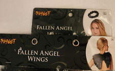 Spirit Costume Fallen Angel Halo and Wings Black Faux Feathers Halloween Cosplay