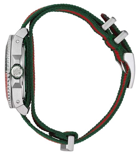 Gucci Tauchen grünes Zifferblatt grün/rot Nylon Datum Taucher Quarz Herrenuhr YA136339 - Bild 2 von 3