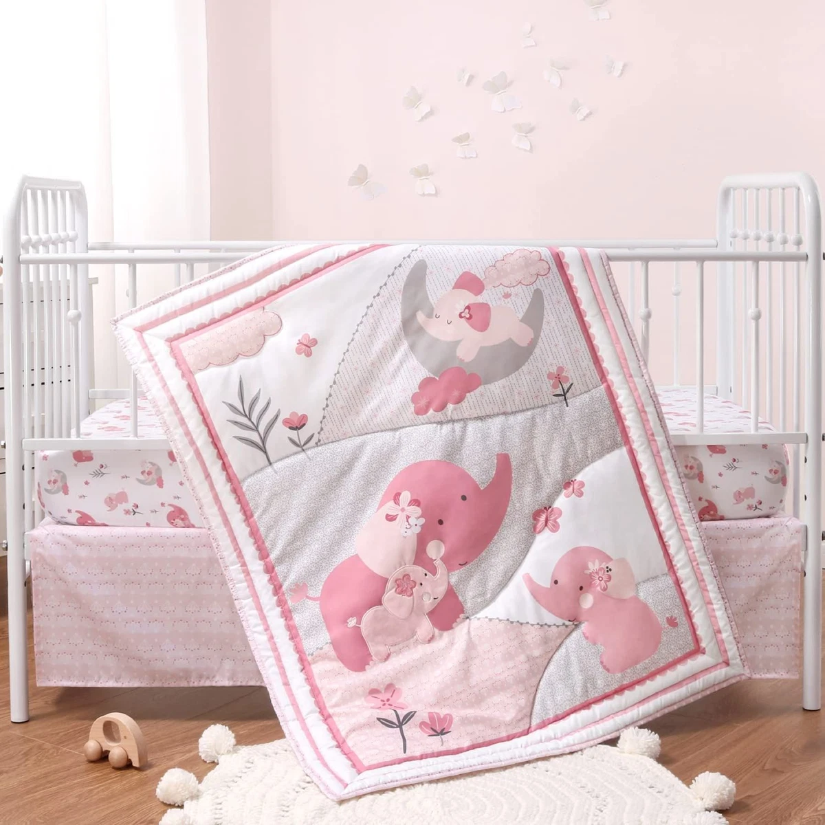 Pink grey cot bedding sales