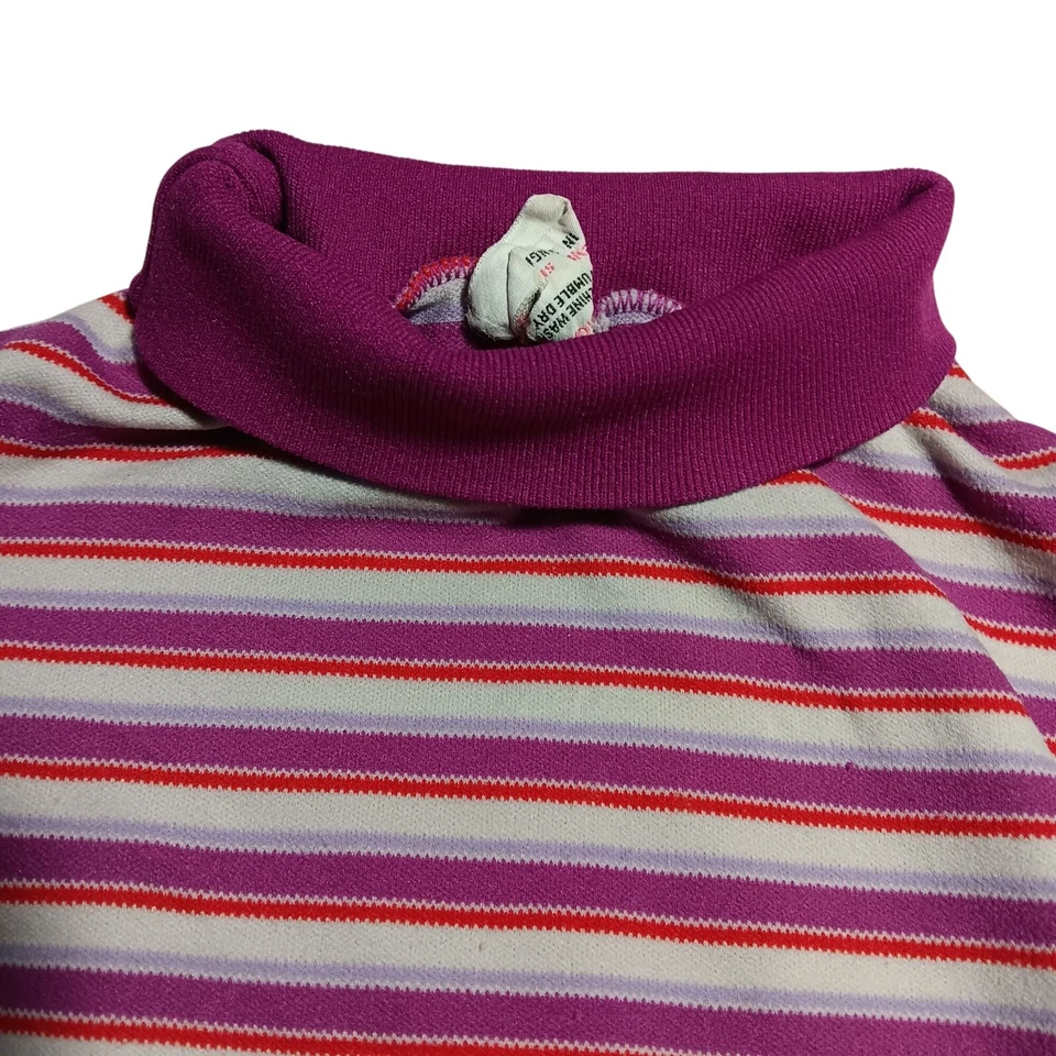 Camisa vintage años 70 niñas 6 rayas manga larga simulada cuello alto púrpura rayas Foto 3 de 4