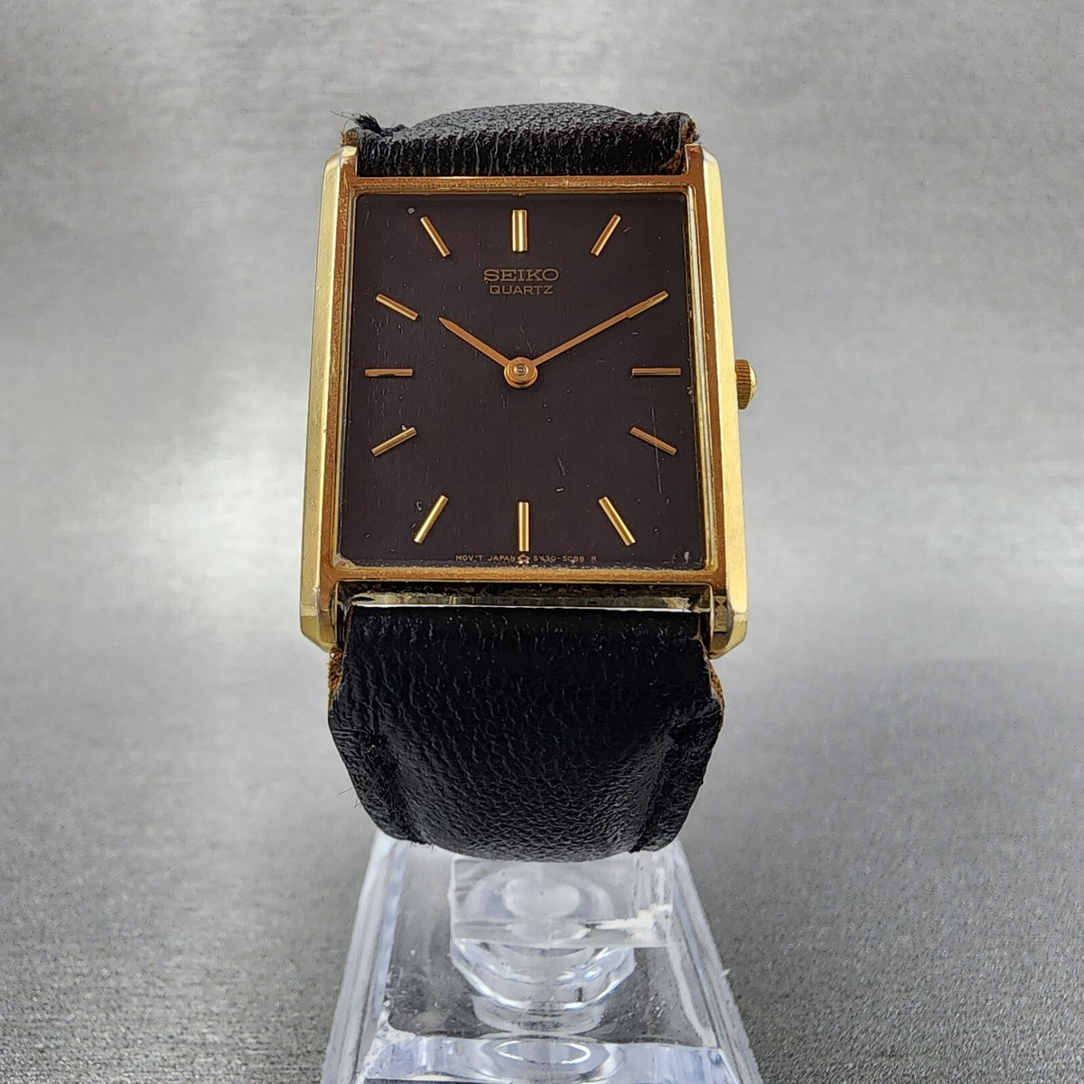 Seiko Tank Watch Men 25mm Black Dial Gold Tone Rectangle 5Y30-5069