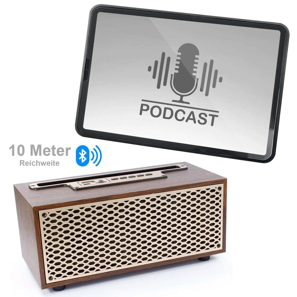 Retro Bluetooth Lautsprecher + FM Radio Tragbar Mp3 USB AUX Sound-Box Holz Optik - Bild 3 von 4