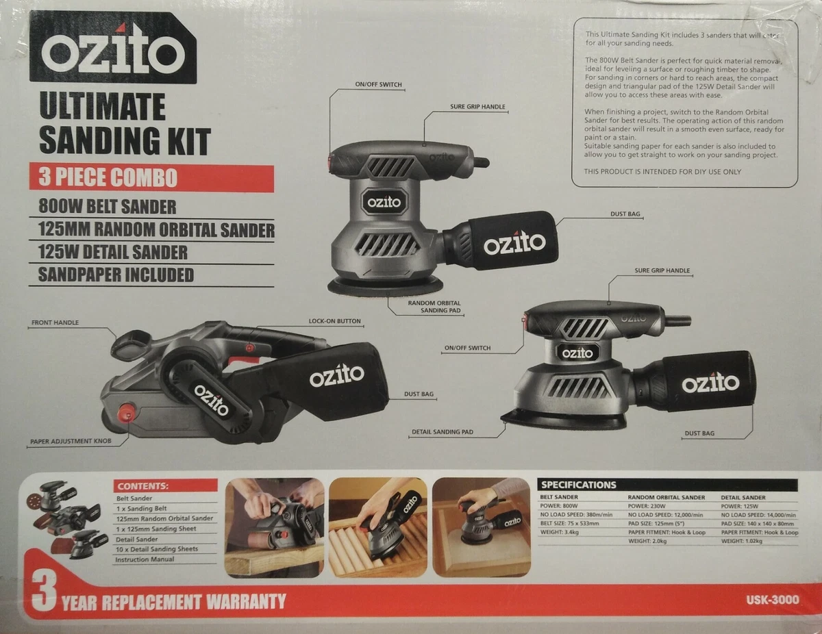 3 PIECE OZITO COMBO SANDER SANDING KIT. Random Orbital Detail