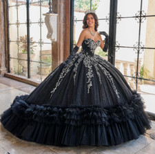 Black Glittering Quinceanera Dresses Off The Shoulder Applique Lace Beading
