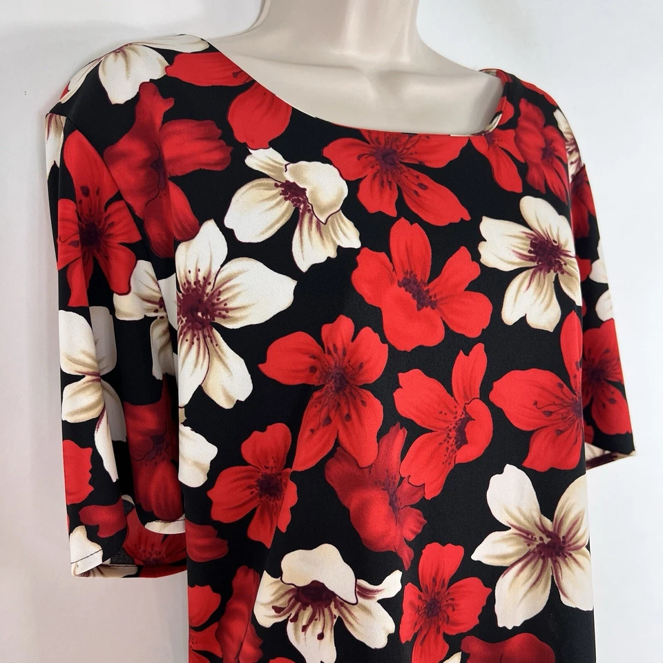 Vestido Bug Vintage Años 90 Moda Para Mujer 2XL Manga Corta Rojo Floral Debajo de la Rodilla Foto 4 de 4