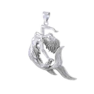 Sea Mermaid 925 Sterling Silver Pendant Keeper of the Ocean Fine Beach Jewelry