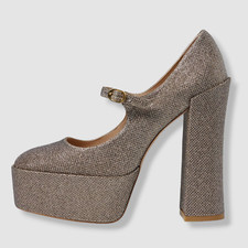 595 Stuart Weitzman Women's Beige Skyhigh Metallic Platform Pump Heels 39.5 / 9