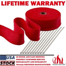 2 X 50ft Exhaust Header Fiberglass Heat Wrap Tape W 10 Steel Ties Kit - Red