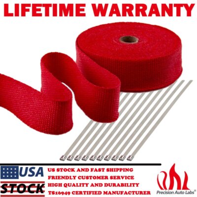 Purple 50FT Exhaust Header Heat Wrap Tape - 2 Rolls + 5 Steel Ties, Fiberglass, By Stark