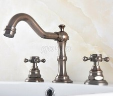 Widespread Bathroom Faucet Basin 3 Hole Vanity Sink Mixer Tap Brown Bronze