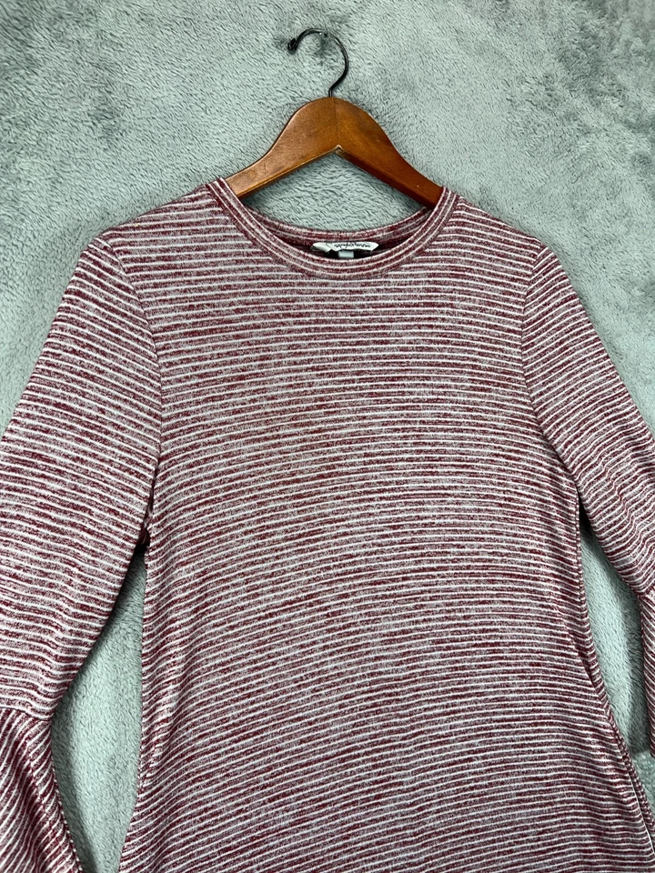 Vestidos para mujer grandes mini rojos a rayas campana manga larga bolsillos sin palabras damas Foto 4 de 4