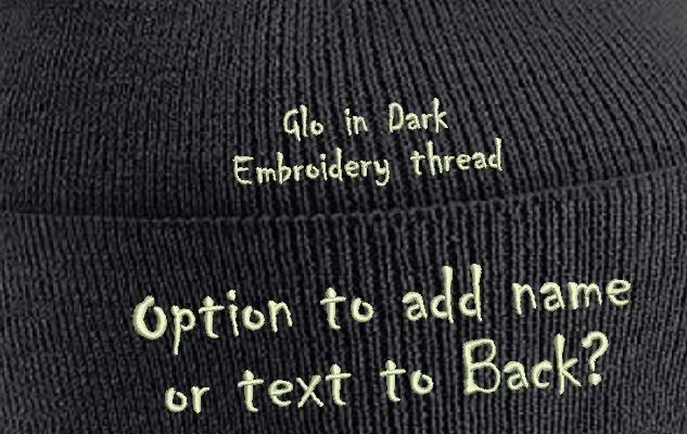 Grim Reaper Embroidered Adult Beanie Hat Glow in Dark Scull. Option to add text. - Image 4 of 4